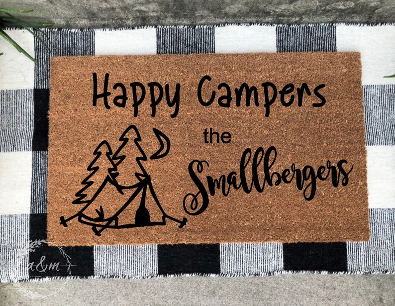 Happy Camper Door Mat Personalized Name Camper Doormat Etsy