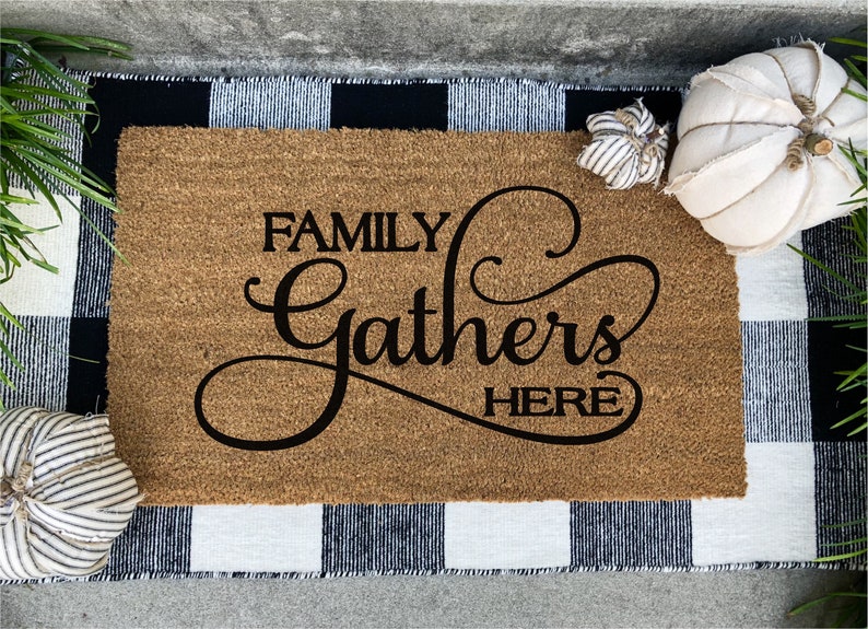 Family Gathers Here doormat Fall porch decor thanksgiving doormat farmhouse decor doormat fall doormat