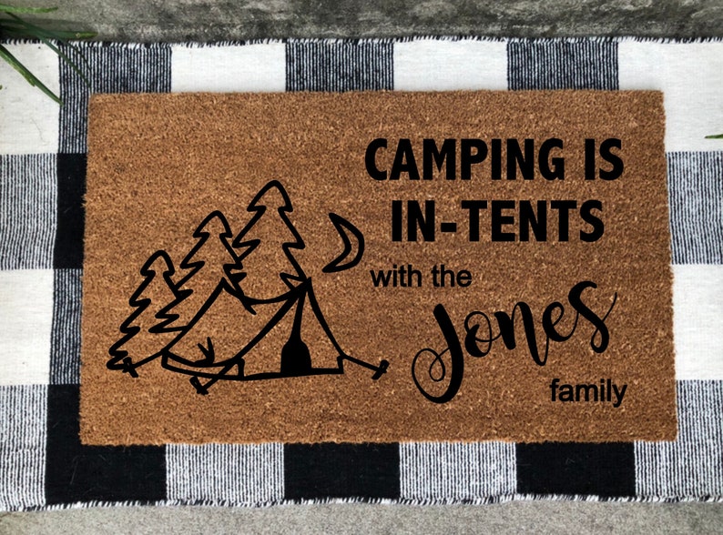 Camping is in Tents Door Mat Personalized Name Camp Door Mat Etsy