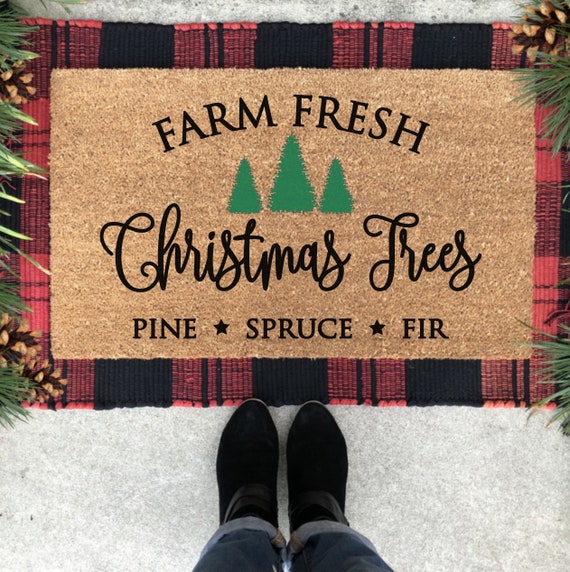 Home decor Christmas decorations Farm Fresh CHRISTMAS Trees Doormat Holiday season