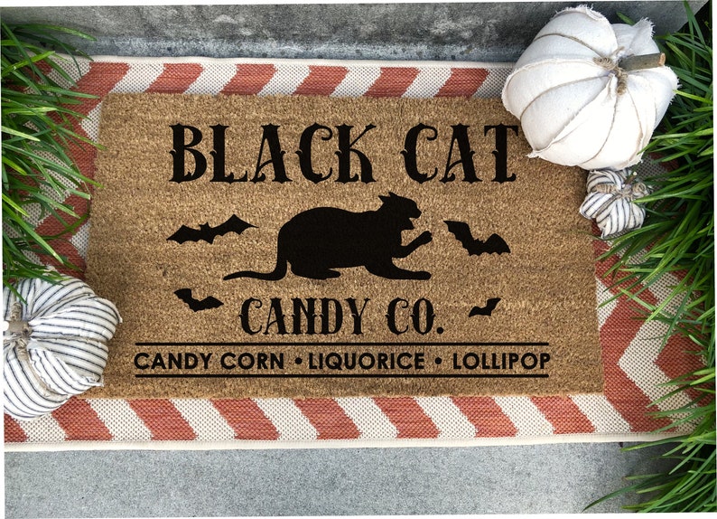Halloween doormat Black Cat doormat Fall mat spooky Etsy