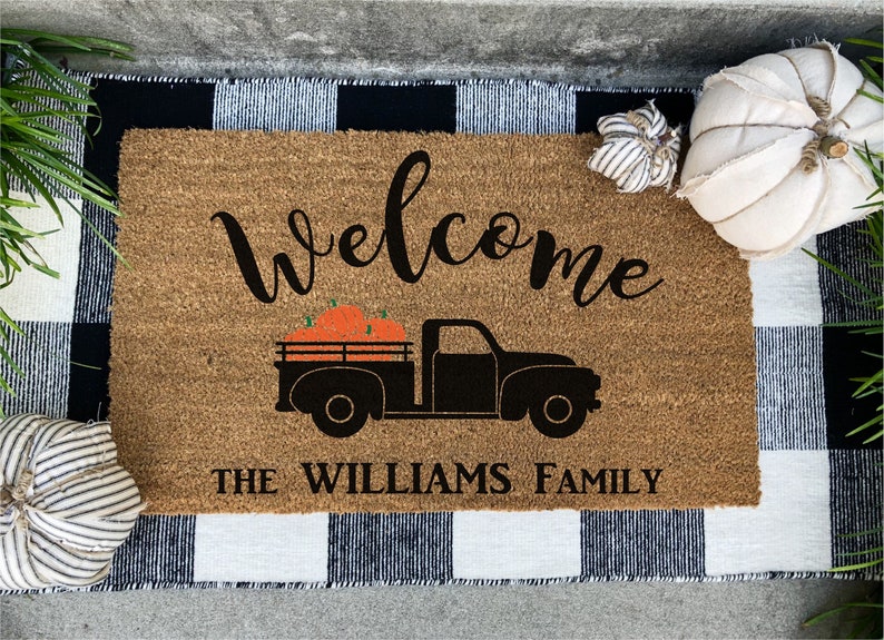 Pumpkin Truck Doormat Personalized Fall Doormat Fall Etsy