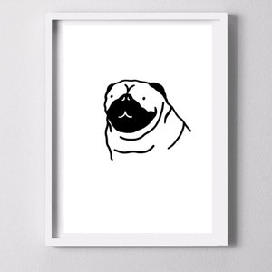 Minimalist dog wall art, Pug portrait, Modern Minimal Print, Dog illustration, Simple black line art, Pet portrait, Pug Lover gift