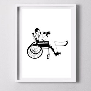 Rear Window Movie Poster , Alfred Hitchcock Wall Art ,Quirky illustration gift, funny drawing , Hitchcock movie art,Minimalist Art Print,