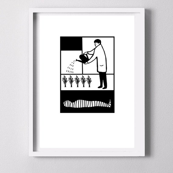 Dark Humour illustration print, Absurdist Art, True Crime Fan Gift, Dark Humor Art, Funny illustration, macabre wall art, Pyscho