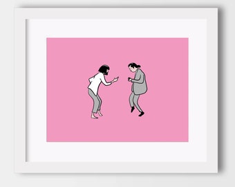 Pulp fiction Art print , quirky illustration , Quentin Tarantino, movie fan gift, pop culture, funny drawings, instant digital file ,