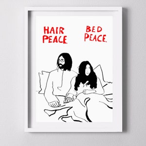 John Lennon & Yoko Ono Art Print ,  Peace Poster, The beatles Wall Art , Bed peace , Love Not War , Instant Printable Artwork,
