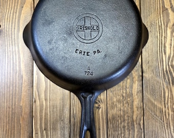 Griswold Cast Iron Skillet #5 724 ERIE, PA, Fully Restored, Sits Flat