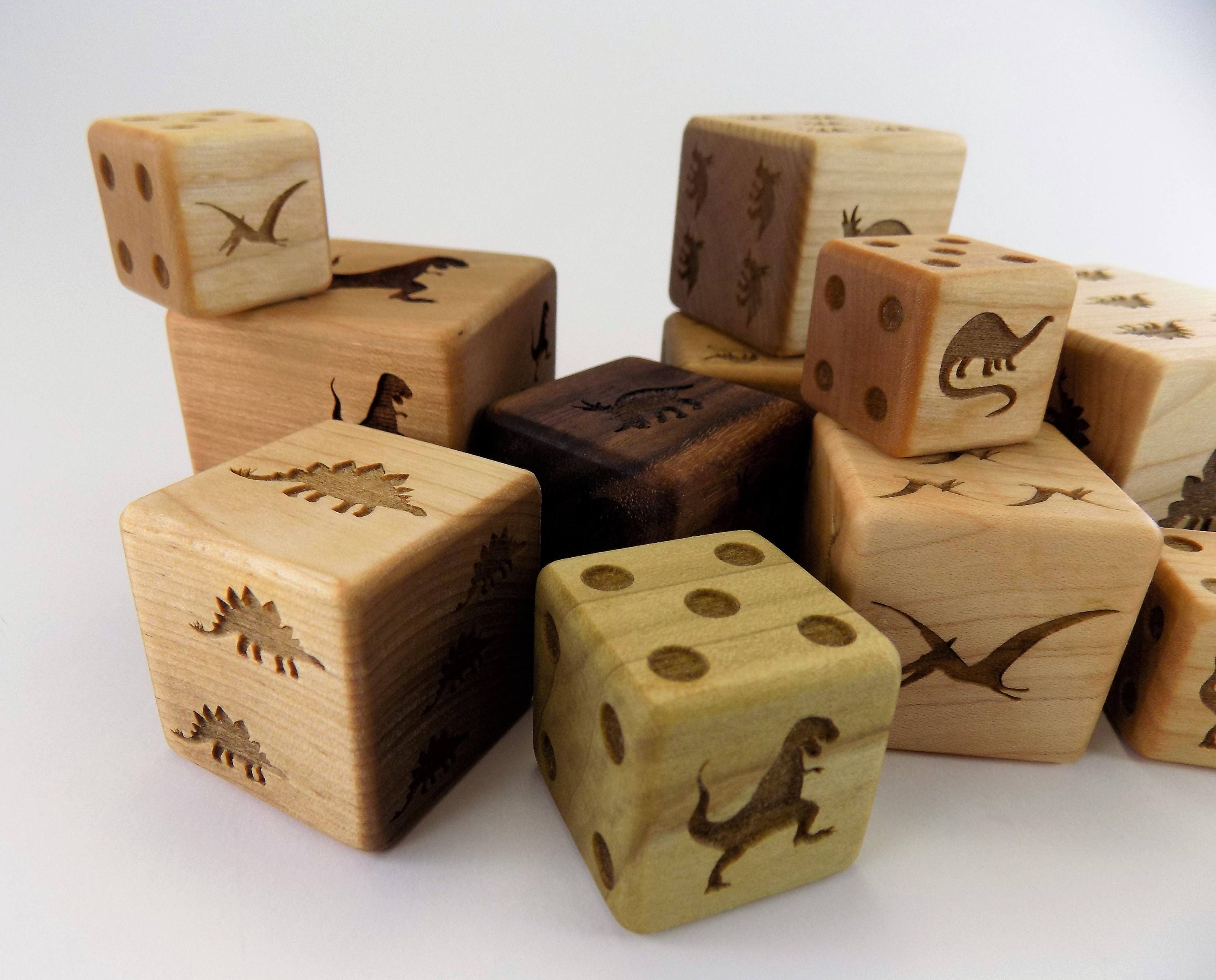 Dino Dice Dinosaur Dice Fun Dice Wood Dice Wooden Dice Etsy