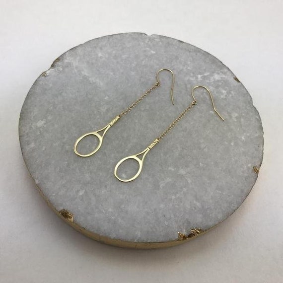 Tennis Racket Solid Gold Earrings Etsy