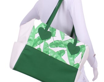 Banana Leaf on White + White Green Mini LOVE Tote Tennis Bag