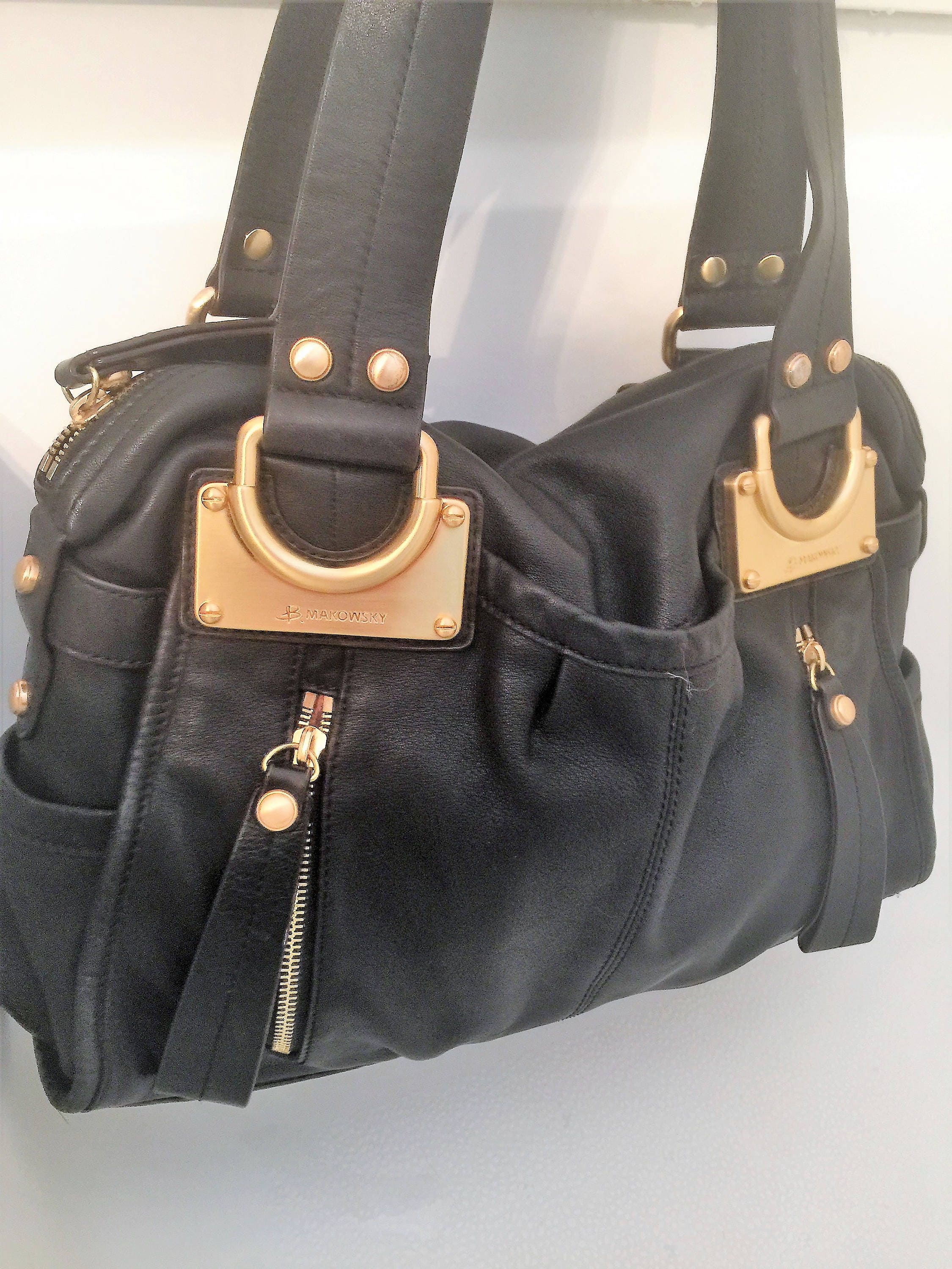 B Makowsky real black leather shoulder, hobo, large purse, handbag