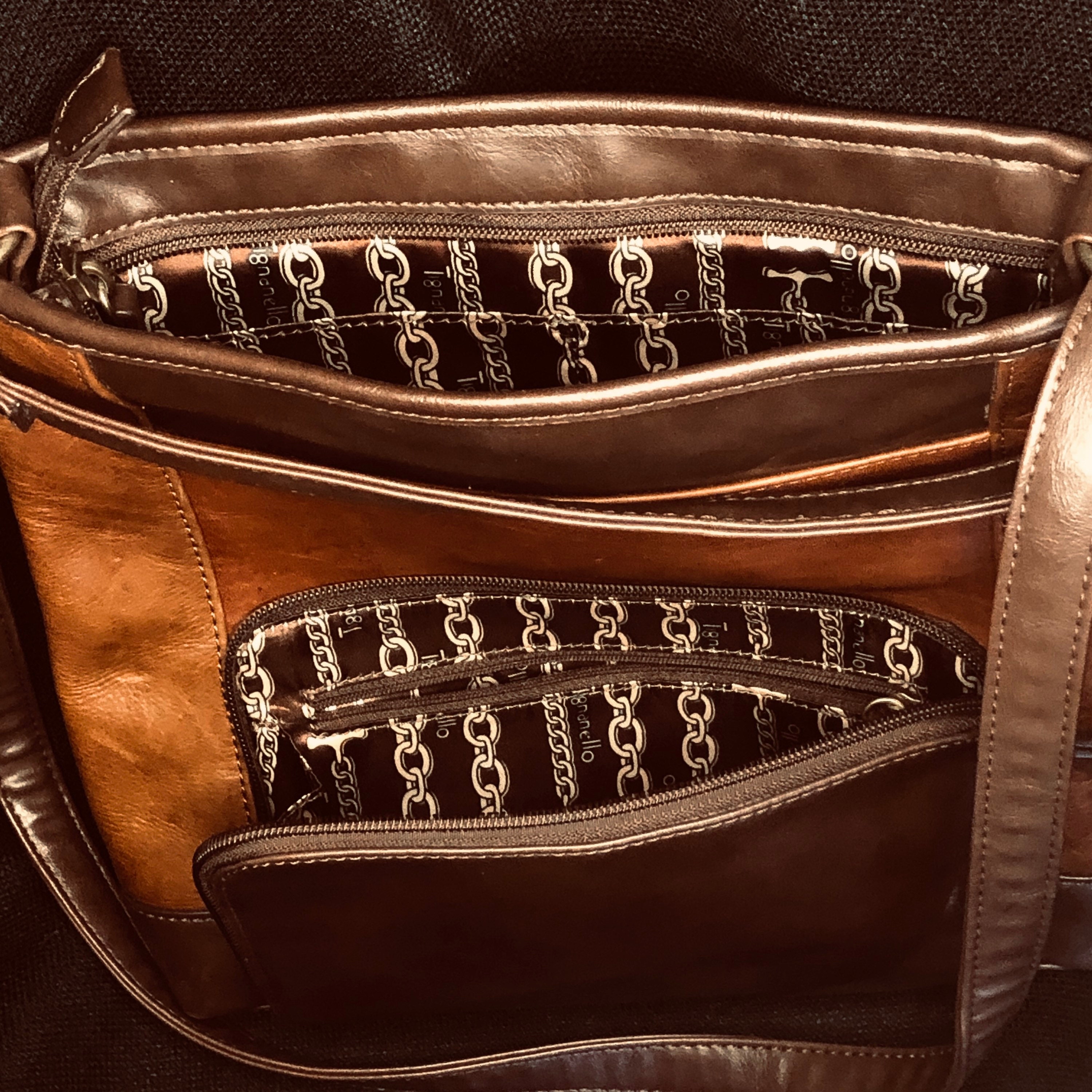 Vintage Tignanello two toned brown leather women’s crossbody purse with