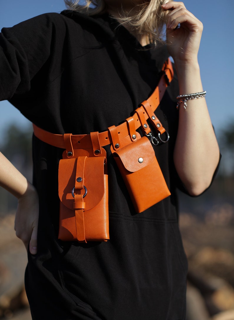 Black Leather Pouch Belt Bag Leather unisex belt bag Travel hip bag with pockets /& pouches