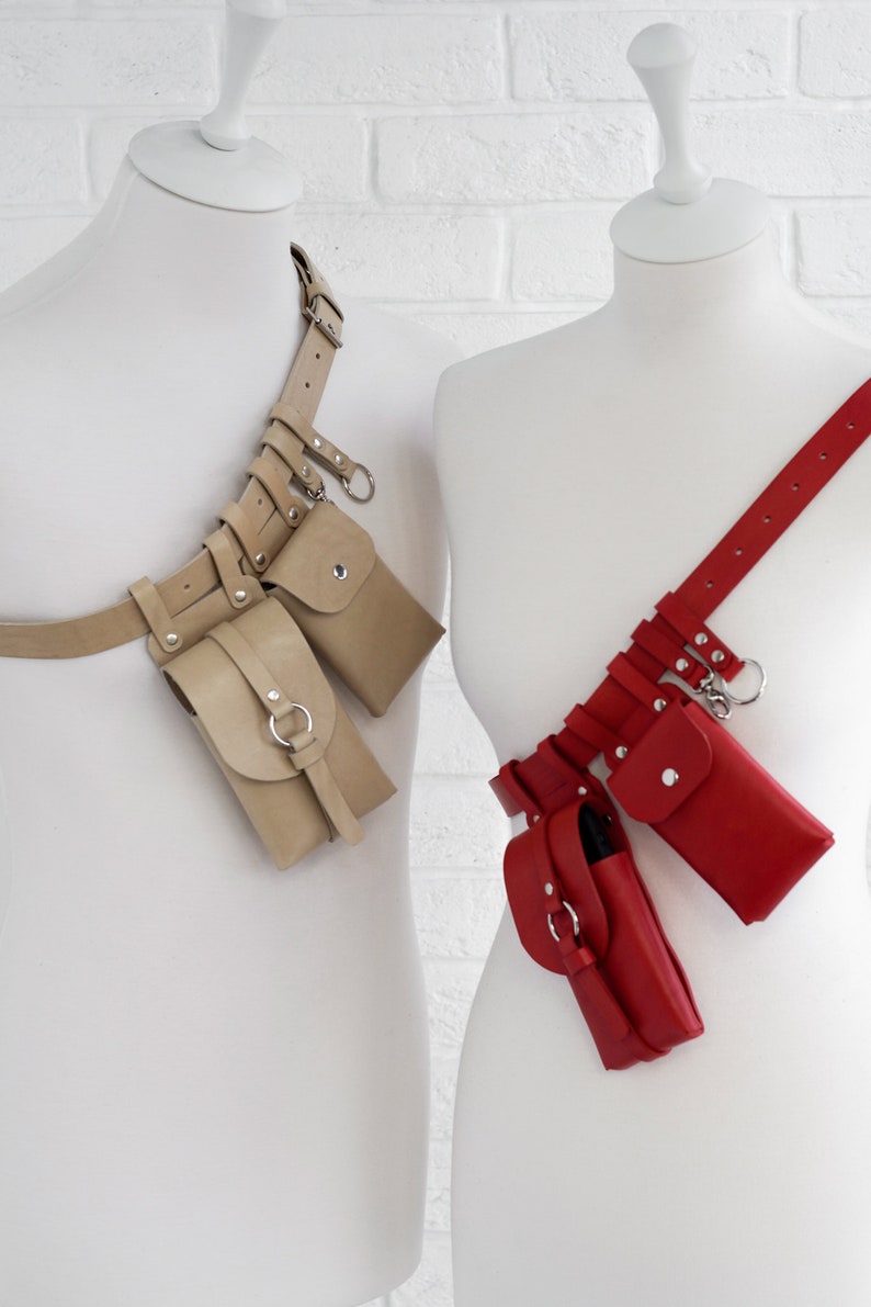 Black Leather Pouch Belt Bag Leather unisex belt bag Travel hip bag with pockets /& pouches
