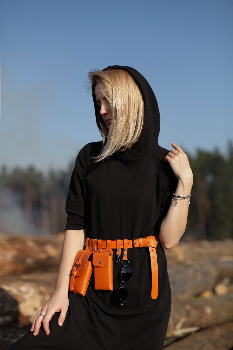 Black Leather Pouch Belt Bag Leather unisex belt bag Travel hip bag with pockets /& pouches