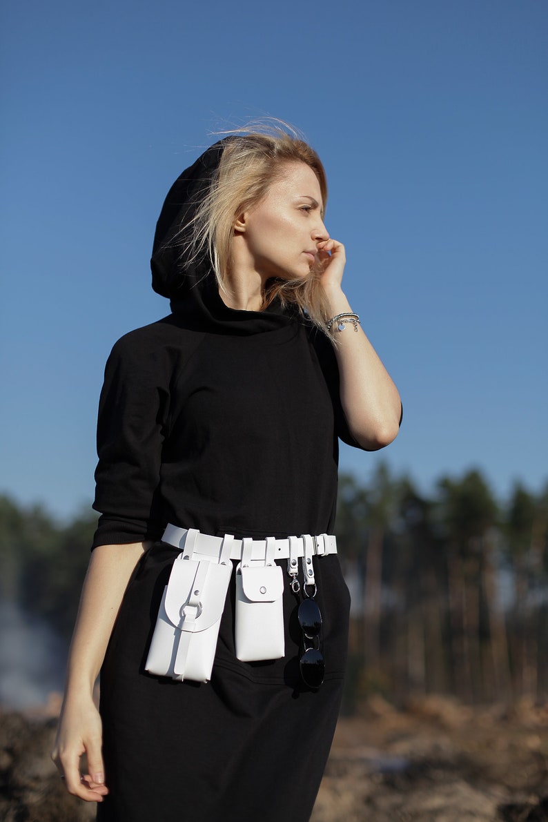 Black Leather Pouch Belt Bag Leather unisex belt bag Travel hip bag with pockets /& pouches