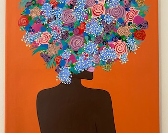 Woman with Flowers - Acrylic painting