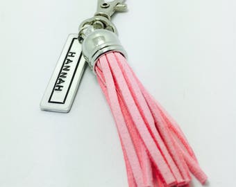 Hand stamped zipper pull, tassel, name tag, summer bag, back pack, purse charms, zipper charms school bag charm, planner charm