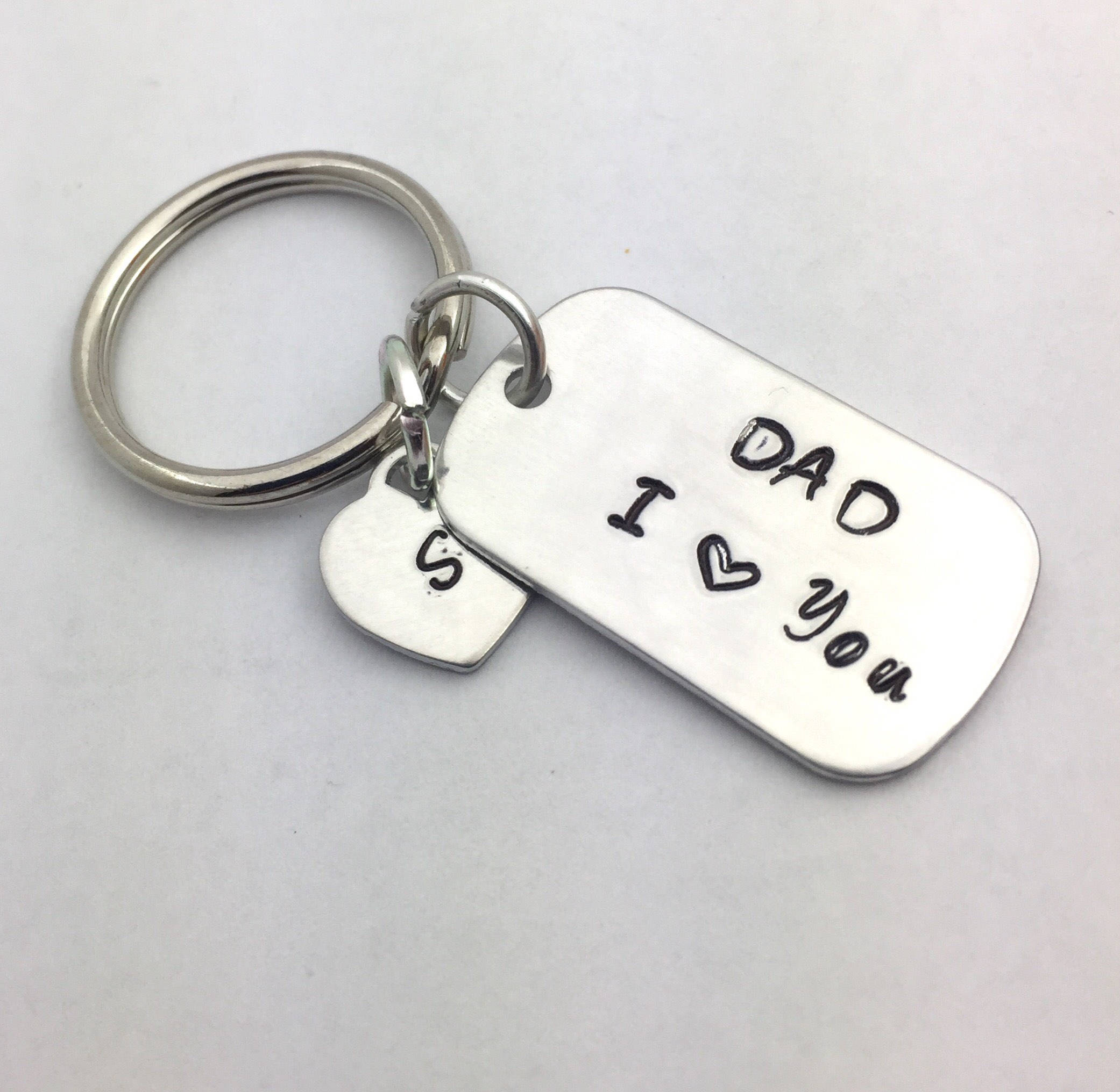Small Dog Tag Key Chain Key Ring Father Child Hand Stamped Etsy
