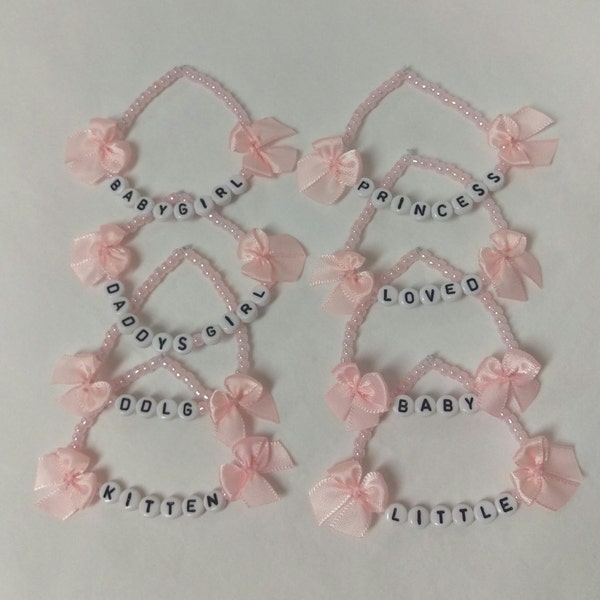 DDLG Bracelets for the Perfect Little! Pale Pink Glass Beads with Bows ABDL