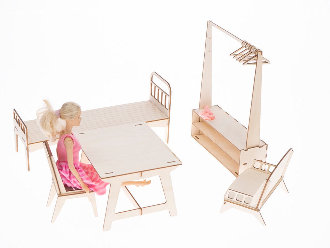 Wooden Set Furniture for Big Doll Wooden Barbie Size Etsy