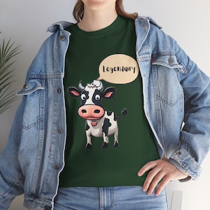 Quirky Legendairy Cartoon Cow Tee | Fun & Flair Animal Lover Shirt | Soft Cotton | Unique Gift | Sizes S-XXL | Funny Speech Bubble Design