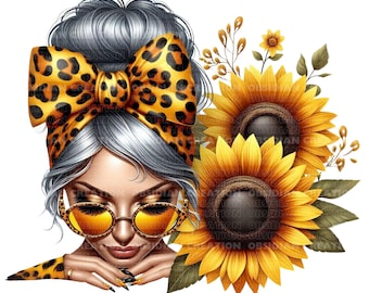 Caucasian Granny Messy Bun PNG | Sunflower Messy Bun | Sunflower for Women | SunflowerDigital Art | Messy Bun Png | Messy Bun Bundle
