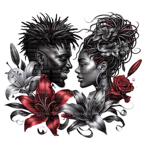 Black Love Clipart | African American Couple Clipart | Digital Download | Printable Art |  Melanin | Black Magic | Black Couple Png