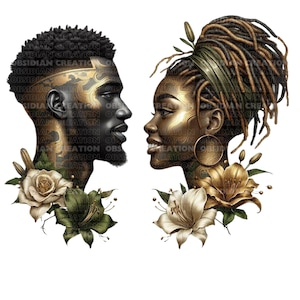 Black Love Clipart | African American Couple Clipart | Digital Download | Printable Art |  Melanin | Black Magic | Black Couple Png