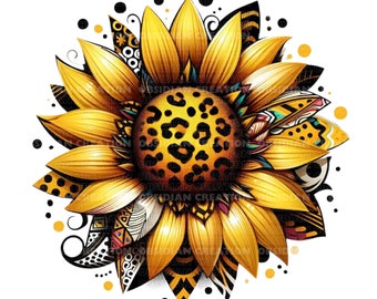 Leopard Sunflower PNG | Sunflower png | Western Sunflower png | Sublimation Design | Digital Design Download | Leopard Sunflower png