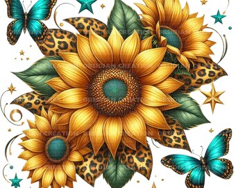 Sunflower Sublimation Clipart | High-Quality Floral Digital Download | Sunflower Art for T-Shirts, Mugs, Tumblers, and More | Sunflower Png