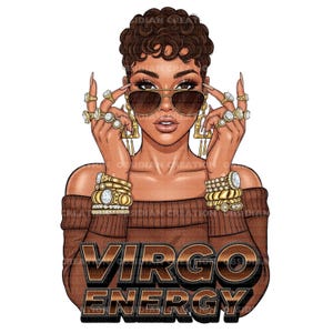 Virgo Energy PNG | Chic Zodiac Diva Clipart | Instant Download | Black Woman Png | Zodiac Clipart | Black girl clipart | African girl art