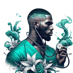Clipart homme noir | Illustration de l'homme afro-américain | Téléchargement numérique | Art imprimable | Mélanine | Infirmier | Infirmière noire forte