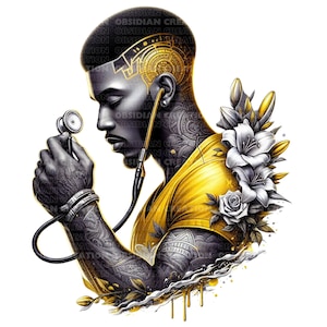 Clipart homme noir | Illustration de l'homme afro-américain | Téléchargement numérique | Art imprimable | Mélanine | Infirmier | Infirmière noire forte