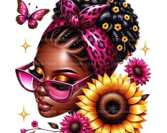 Afro Messy Bun PNG Image | Sunflower Messy Bun | Sunflower for Women | SunflowerDigital Art | Messy Bun Svg Png | Black Woman Png