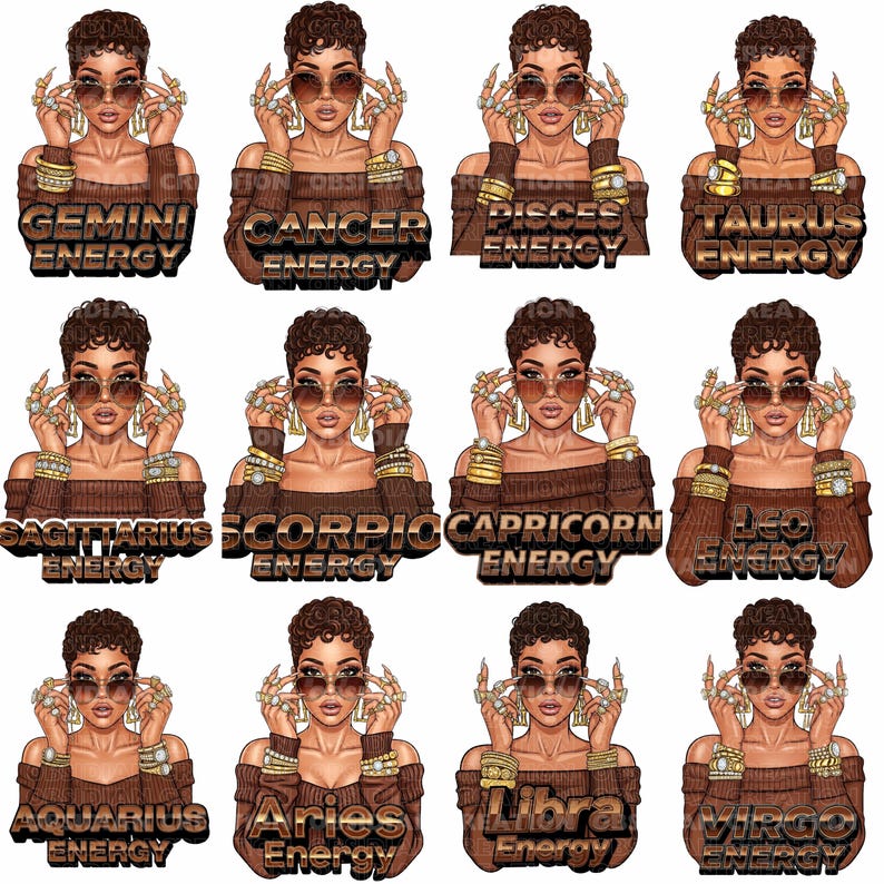 Diva Sign Zodiac Diva PNG Bundle | 12 Glamorous Zodiac Signs Diva Clipart ...