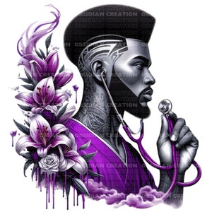 Clipart homme noir | Illustration de l'homme afro-américain | Téléchargement numérique | Art imprimable | Mélanine | Infirmier | Infirmière noire forte