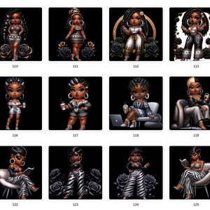 Chibi African American Women PNG Clipart Collection | 201 Unique High-Res Fashion Clip Art | Instant Download | Goodnotes Stickers