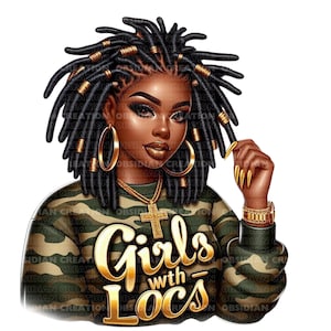 Afro Messy Bun Loc | Afro Dreadlocks Clipart | African American Hair Illustration | Digital Download | Afro Locks Png | Black Woman Png