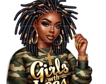 Chignon afro spettinato / Clipart di dreadlock afro / Illustrazione di capelli afroamericani / Download digitale / Afro Locks Png / Donna nera Png