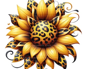 Yellow Leopard Sunflower PNG | Sunflower png | Western Sunflower png | Sublimation Design | Digital Design Download | Leopard Sunflower png