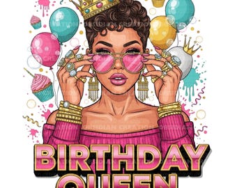 Pink Birthday Queen PNG | Boss Lady Birthday Queen | Glamorous Party Diva Clipart | Black Girl Magic | Instant Download | Black Queen