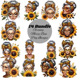 Caucasian Granny Messy Bun PNG Bundle | Sunflower Messy Bun | Sunflower for Women | SunflowerDigital Art | Messy Bun Png | Messy Bun Bundle