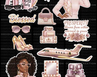 Blush Glam Boss Lady druckbare Aufkleber Bogen | „Gesegnet“ & Wohlstand Aufkleber | Digitaler Download | Druckbare Planer Sticker