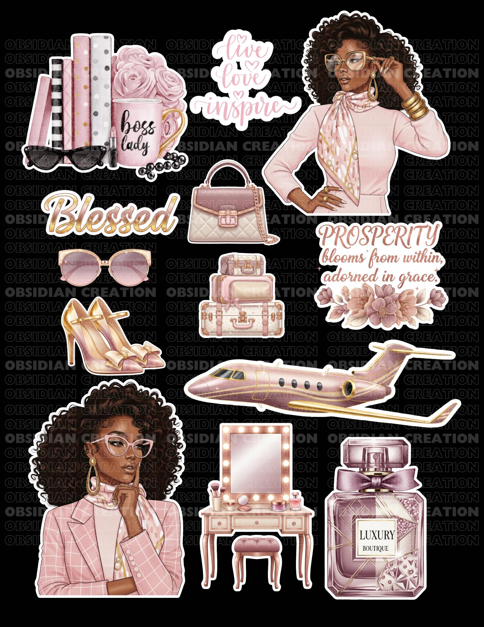 Blush Glam Boss Lady Printable Sticker Sheet | “blessed” & Prosperity ...