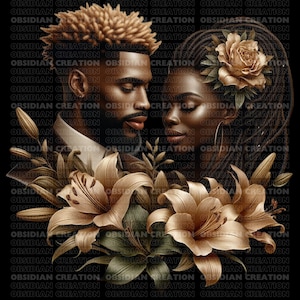Black Love Clipart | African American Couple Clipart | Digital Download | Printable Art |  Melanin | Black Magic | Black Couple Png