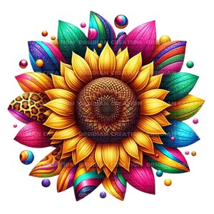 Rainbow Sunflower PNG | Sunflower png | Western Sunflower png | Sublimation Design | Digital Download | Colorful Sunflower png