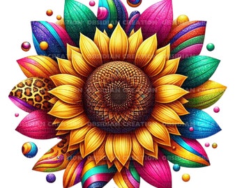 Rainbow Sunflower PNG | Sunflower png | Western Sunflower png | Sublimation Design | Digital Download | Colorful Sunflower png