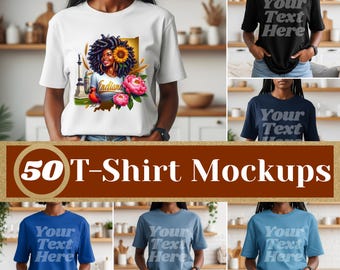 African American Woman T-Shirt Mockup Bundle | 50 Black Women Shirt Mockups | Melanin Queen Lifestyle Mockup Pack | Diverse Female Models